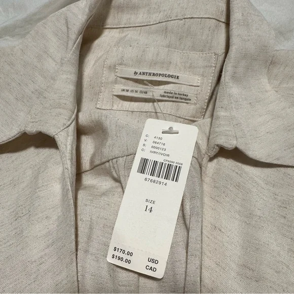 NWT V-neck Anthropologie Linen-Blend Dress Size 14 - Picture 5 of 5